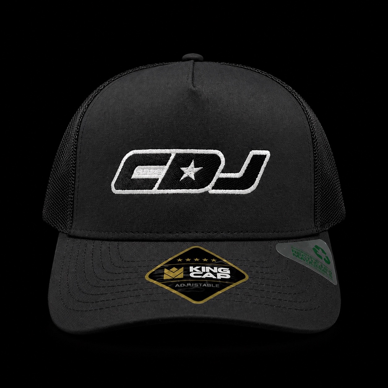 CDJ Designs Hat Drop #001 - black five-panel trucker with mesh back